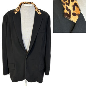 Ralph Lauren Black Label Blazer Women’s Size 16 Wool Calf Hair Collar Leopard